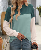Round Neck Stretchy Strip Multicolor Long Sleeve T Shirt