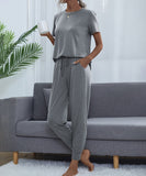 Chic Comfort Home Suit with Short-Sleeved Top and Slim Trousers