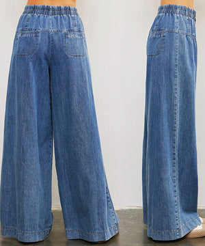Drapery Style Vintage Stretch Jeans With Wide Leg Inseam