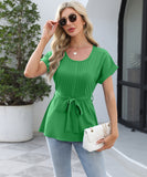 Chic Ruffled Round Neck Short-Sleeved Top in Trendy Colors
