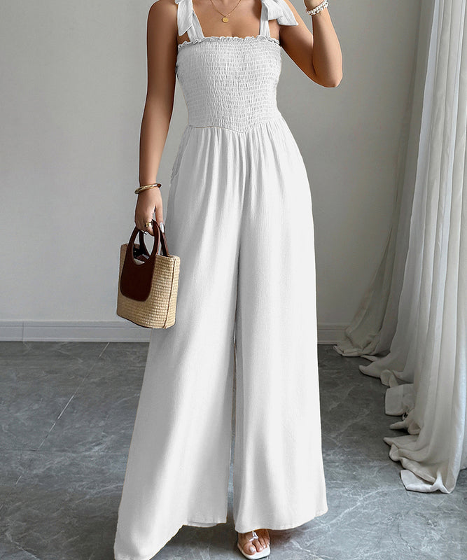 Women's Wide Leg Jumpsuit With High Waist And Shoulder Straps