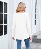 Solid Color Round Neck Striped Loose Long Sleeve T Shirt