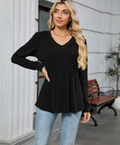 V Neck Striped Loose Long Sleeve T Shirt Nylon Elastane