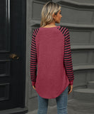Striped Patchwork Crewneck Long Sleeve Tailcoat T Shirt