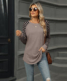 Striped Patchwork Crewneck Long Sleeve Tailcoat T Shirt