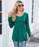 Solid Color Round Neck Striped Loose Long Sleeve T Shirt