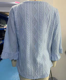 Chic V-neck Diamond Check Hollow-out Jacquard Horn Sleeve Loose T-shirt