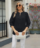 Chic Keyhole V-neck Seven-point Sleeved Loose Chiffon Top