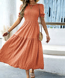 Casual Leaf-Sleeved Fitted Long Dress for Women in Multiple Colors
