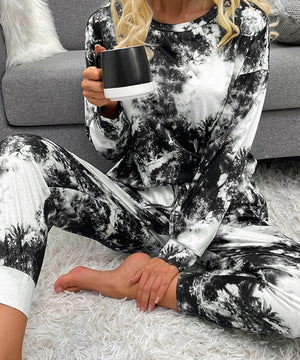 Large-Size Tie-Dye Printed Long-Sleeved Home Wear Set