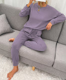 Comfortable Large-Size Purple Long-Sleeved Home Wear Set