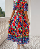 Casual Printed Vacation Dress in Green and Navy for Summer Fun