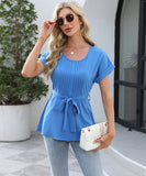Chic Ruffled Round Neck Short-Sleeved Top in Trendy Colors