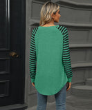 Striped Patchwork Crewneck Long Sleeve Tailcoat T Shirt