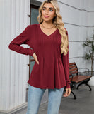 V Neck Striped Loose Long Sleeve T Shirt Nylon Elastane