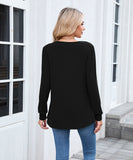 Solid Color Round Neck Striped Loose Long Sleeve T Shirt