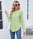 Casual Round Neck Long Sleeve Tee With Curved Hem Open Front