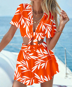 Stylish Printed Short Sleeve Shorts Casual 2-Piece Set