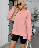 Solid Color Wavy Round Neck Long Sleeve Loose Fitting Shirt