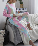 Large Size Tie-Dye Printed Long-Sleeved Home Wear Set