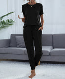 Chic Comfort Home Suit with Short-Sleeved Top and Slim Trousers