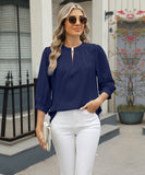 Chic Keyhole V-neck Seven-point Sleeved Loose Chiffon Top
