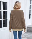 Color Block Ribbed Sweatshirt Round Neck Loose Long Sleeves