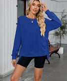 Solid Color Wavy Round Neck Long Sleeve Loose Fitting Shirt