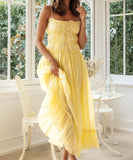 Lace Patchwork High-Waisted Halter Dress for Chic Elegance