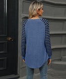 Striped Patchwork Crewneck Long Sleeve Tailcoat T Shirt