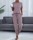 Chic Comfort Home Suit with Short-Sleeved Top and Slim Trousers
