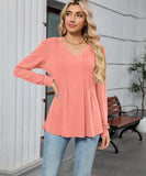 V Neck Striped Loose Long Sleeve T Shirt Nylon Elastane