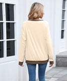 Color Block Ribbed Sweatshirt Round Neck Loose Long Sleeves