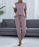 Chic Comfort Home Suit with Short-Sleeved Top and Slim Trousers