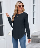 Casual Round Neck Long Sleeve Tee With Curved Hem Open Front
