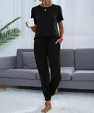 Chic Comfort Home Suit with Short-Sleeved Top and Slim Trousers