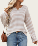 Striped Waffle Knit Top Stretch All Day Comfort Everyday