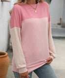 Round Neck Stretchy Strip Multicolor Long Sleeve T Shirt
