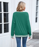 Color Block Ribbed Sweatshirt Round Neck Loose Long Sleeves