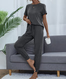 Chic Comfort Home Suit with Short-Sleeved Top and Slim Trousers