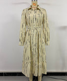 Lapel Long Sleeve Printed Button-Up Dress