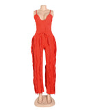 Fluffy Lace Halter Top And Pants Set With Tassels Details