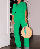 Chic Two-Piece Straight-Leg Suit with Asymmetrical Sleeve Design