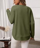 Loose Waffle Blouse Relaxed Fit Long-Sleeved Top Essentials