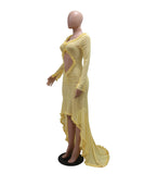 Elegant Sexy V-neck Solid Color Long-Sleeved Dress for Women