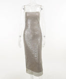 Sequin Halter Evening Gown In Light Apricot Polyester