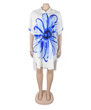 Classic Printed Shirt Dress With Lapel Collar Slim Fit