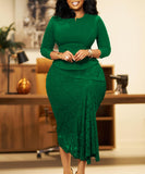 Fashion Long Sleeved Top and Lace Wrap Bottom Skirt Two Piece Set African Outfit