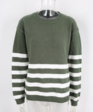 Relaxed Patchwork Striped Sweater With Round Neck Casual