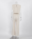Chic Sleeveless Blazer Top and Trousers Set in Vibrant Colors